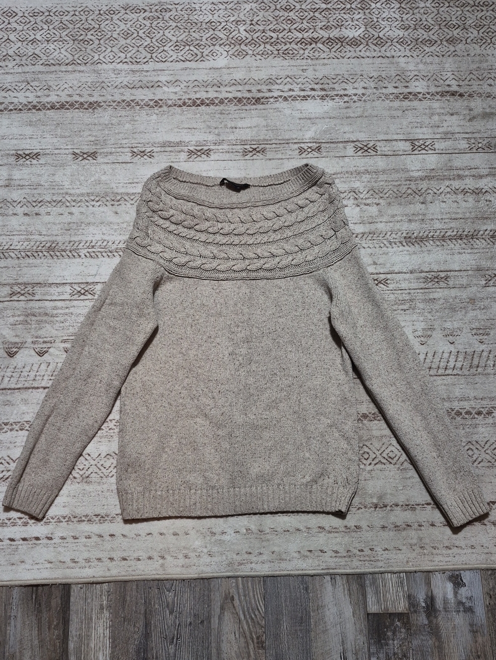 BCBGMaxAzria Off-the-Shoulder Cable Yoke Sweater - Cream